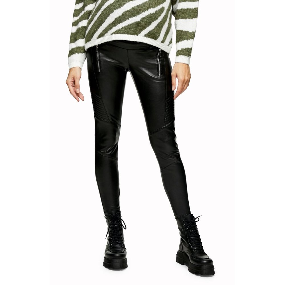 Topshop Biker Faux Leather Maternity Leggings Pants Women's 8 Black Stretch